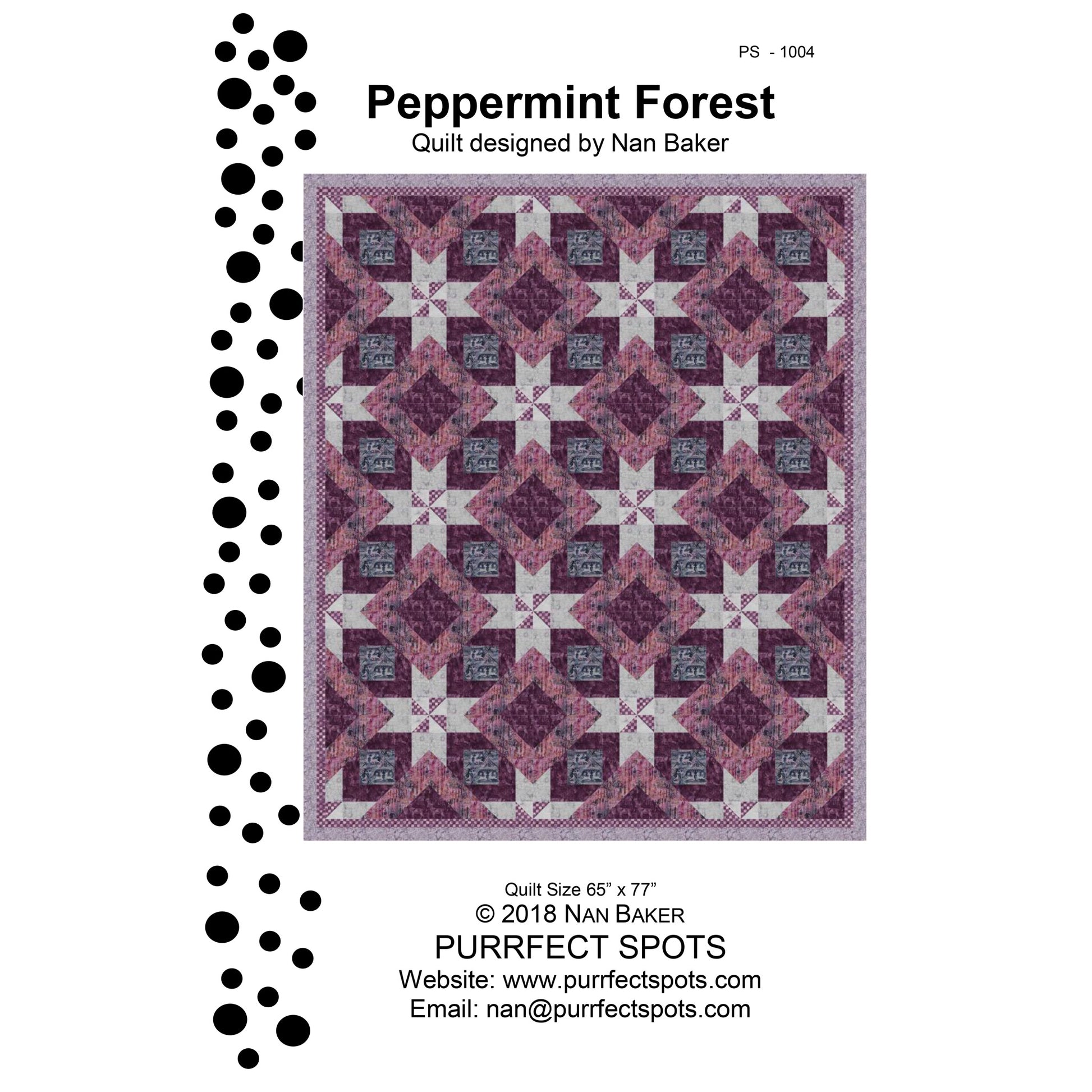 Image of the front cover for the Peppermint Forest quilt pattern by Nan Baker.