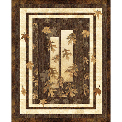Fun wood-colored quilt features falling leaves on a simple background fabric.