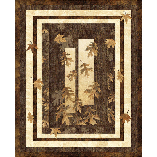 Fun wood-colored quilt features falling leaves on a simple background fabric.
