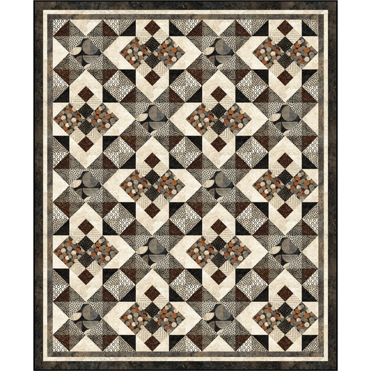 A quilt pattern displaying a harmonious blend of brown and black colored fabric with different textures.