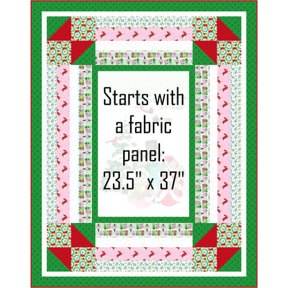 Joyful Meows quilt features cats singing Christmas Carols in the Snow. Multiple borders help add interest to the quilt. Middle, where the panel is put, is shaded to show where you can add your own panel with a size of 23 1/2 inches by 37 inches.