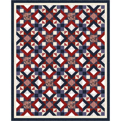 Threads of Independence quilt features flashes of the American Flag displayed in a lovely design.  Diamonds of Red, White, and blue and four patch included in this design.