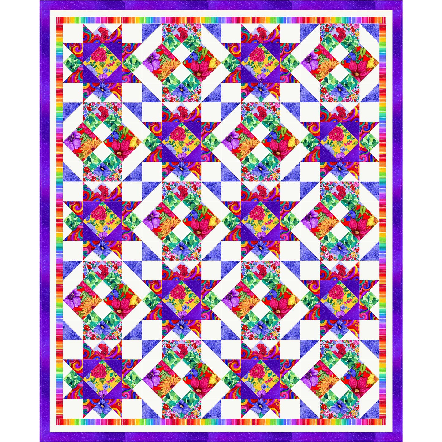 May Flowers quilt is a bright and lively quilt filled with all sorts of lovely flowers and colors. Two blocks with floral prints make it bright and fun.