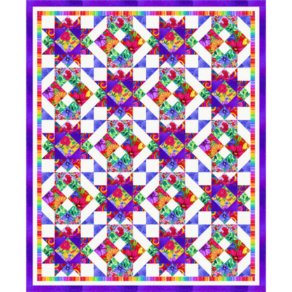 May Flowers quilt is a bright and lively quilt filled with all sorts of lovely flowers and colors. Two blocks with floral prints make it bright and fun.