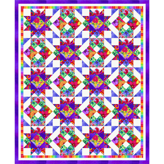 May Flowers quilt is a bright and lively quilt filled with all sorts of lovely flowers and colors. Two blocks with floral prints make it bright and fun.