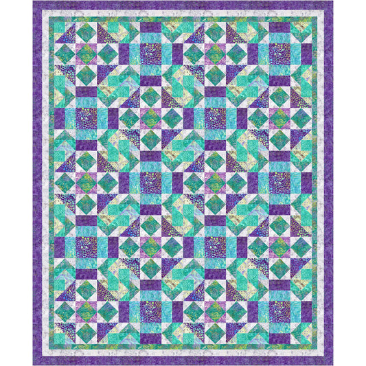 Emerald Delights quilt is a dreamy quilt with emerald, blue, teal and purple fabrics.