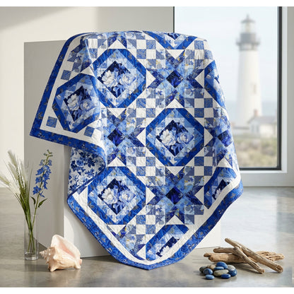 Blue and white quilt by Nan Baker of Purrfect Spots called Blue Daze.