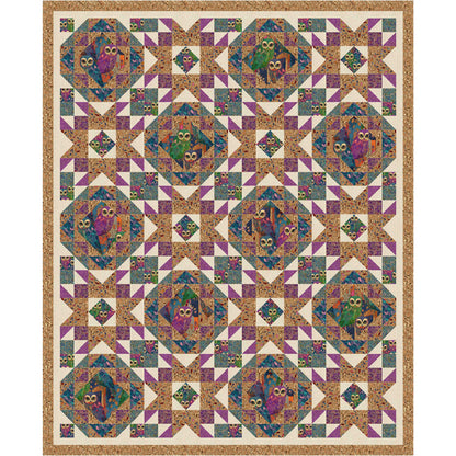 Everyone loves owls and these are just too cute in this quilt. Owl fabric in diamonds and squares of this two block quilt.