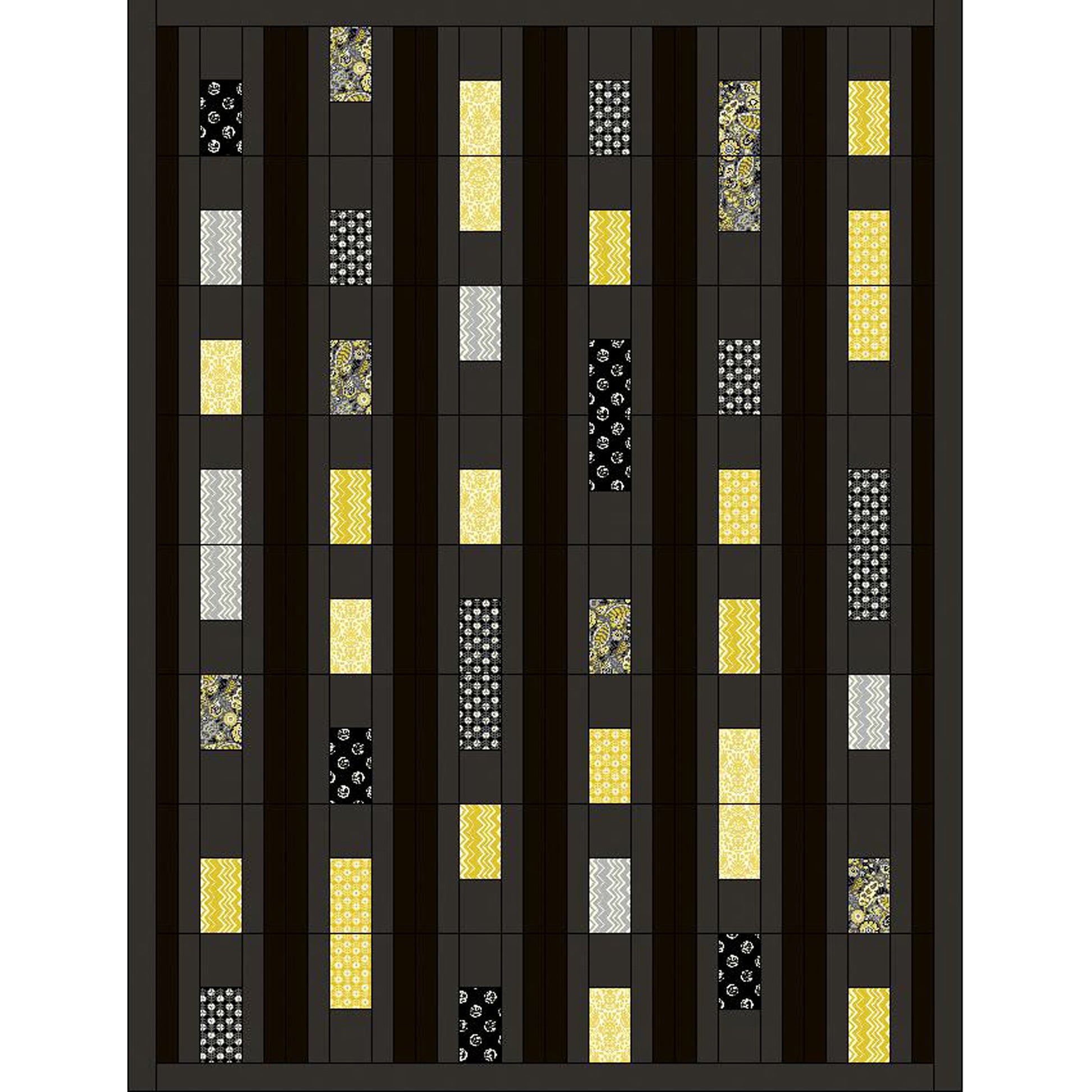 Patterned fabric with alternating black, yellow, and gray squares on a white background