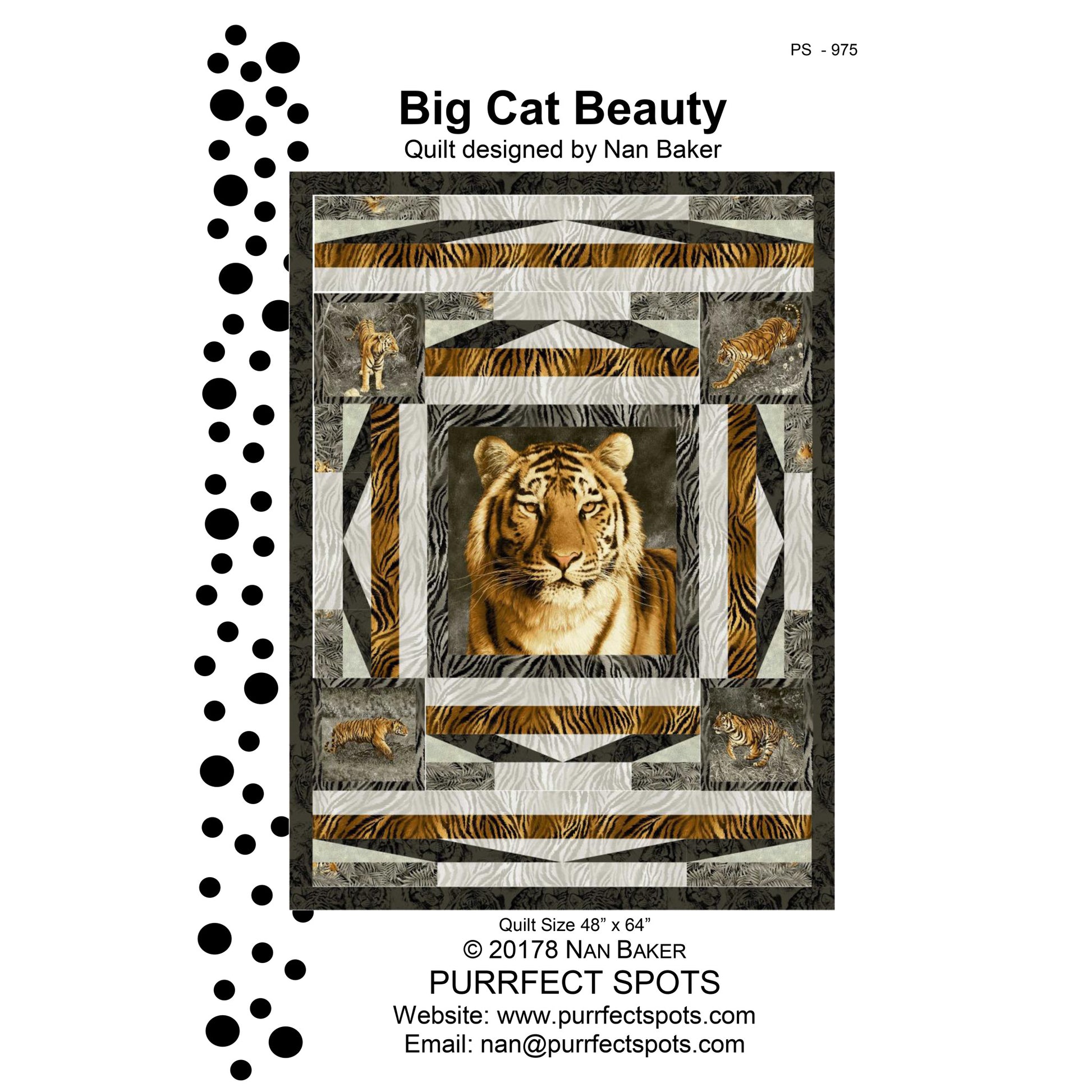 Image of the front cover for the Big Cat Beauty quilt pattern by Nan Baker.
