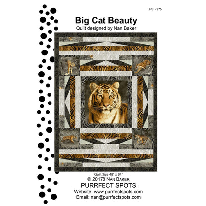 Image of the front cover for the Big Cat Beauty quilt pattern by Nan Baker.