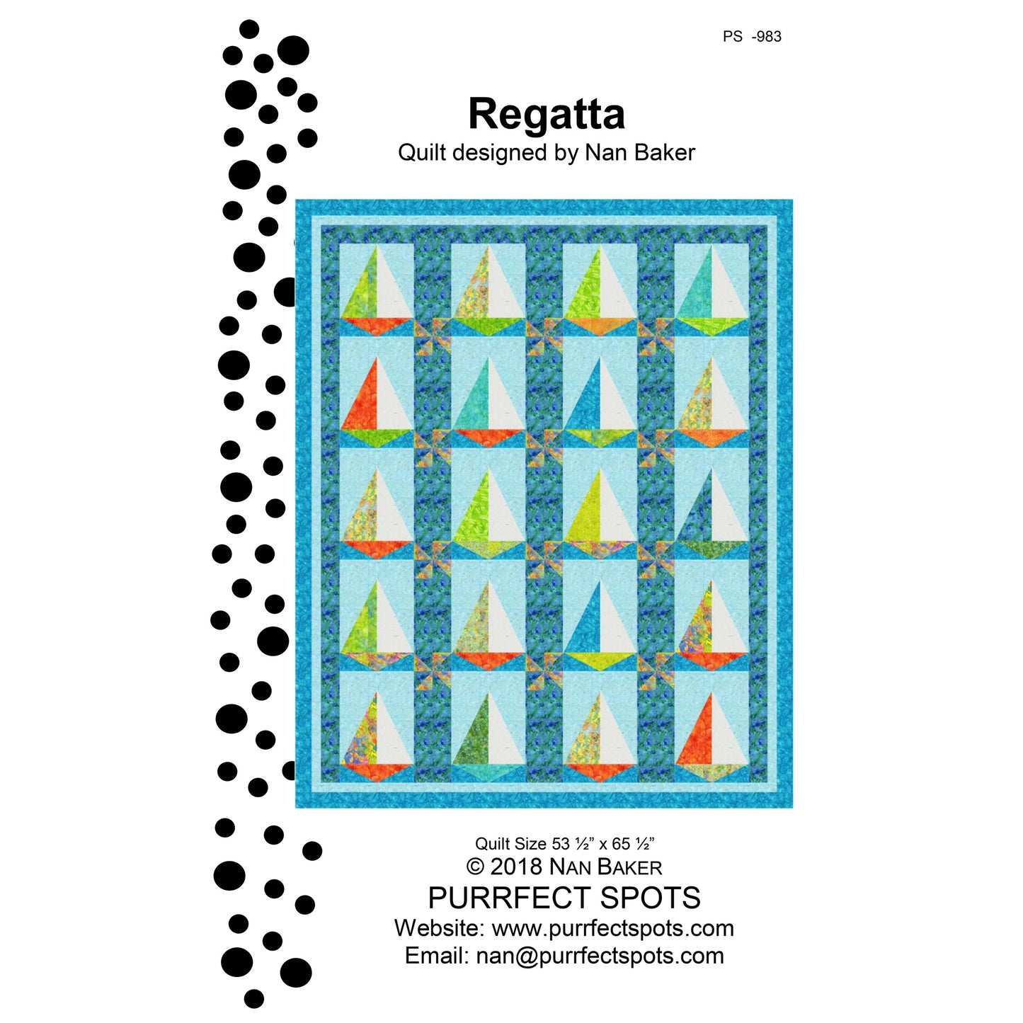 Image of the front cover of the Regatta quilt pattern by Nan Baker of Purrfect Spots.