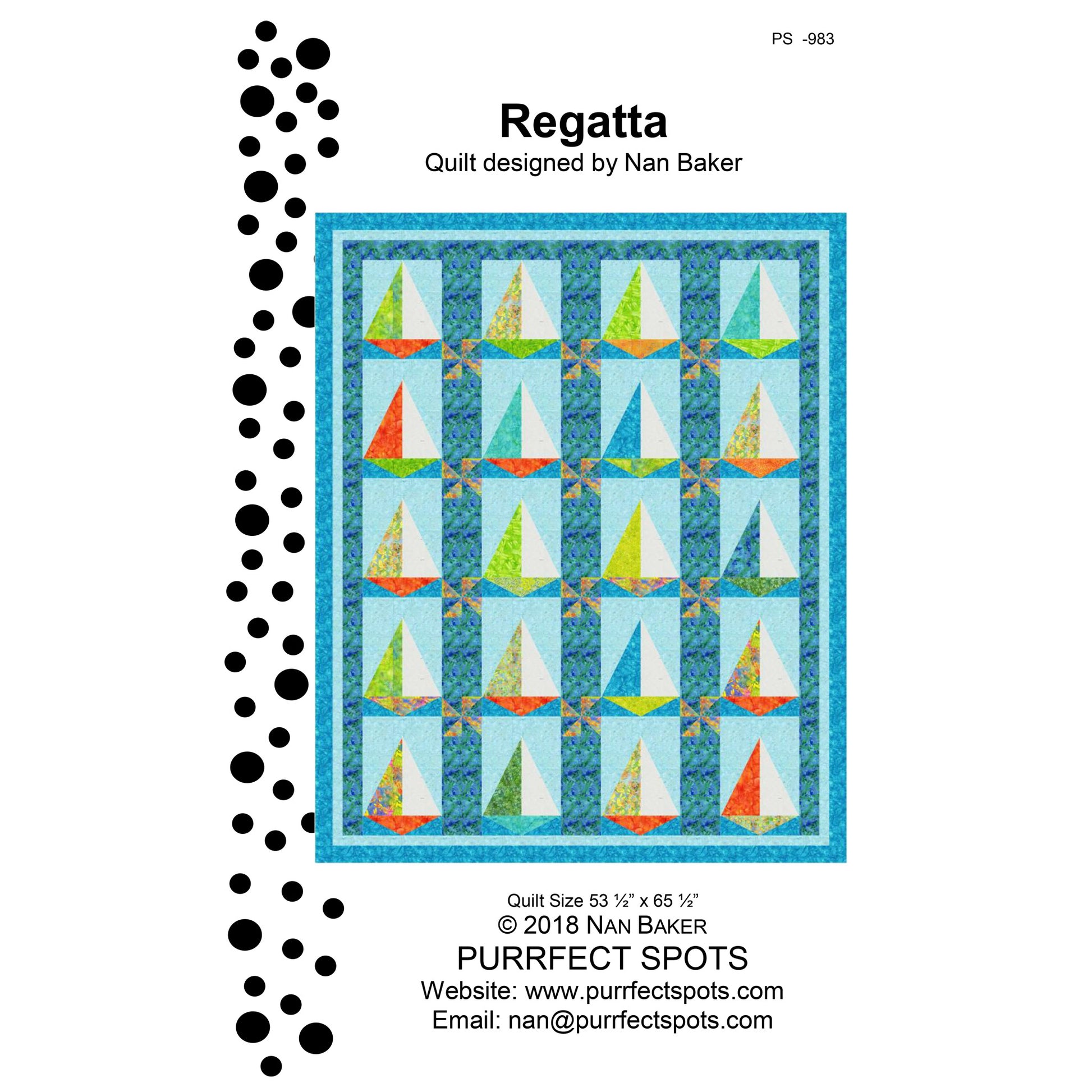 Image of the front cover of the Regatta quilt pattern by Nan Baker of Purrfect Spots.