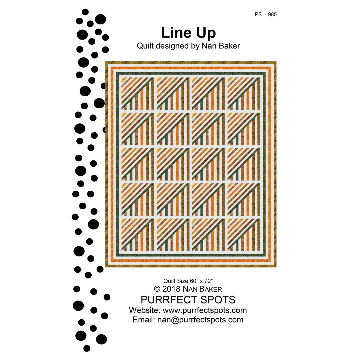 Image of the cover for the Line Up quilt pattern by Nan Baker of Purrfect Spots.