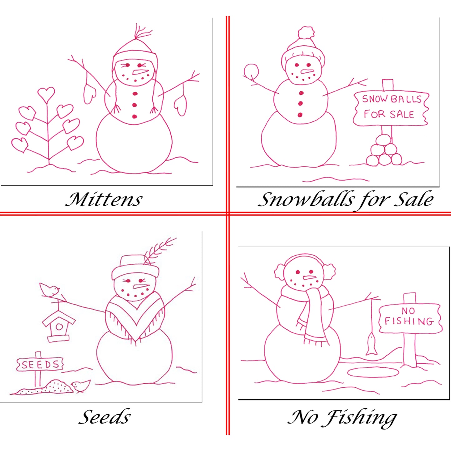 Snowmen Embroidery QLD-111e - Downloadable Pattern