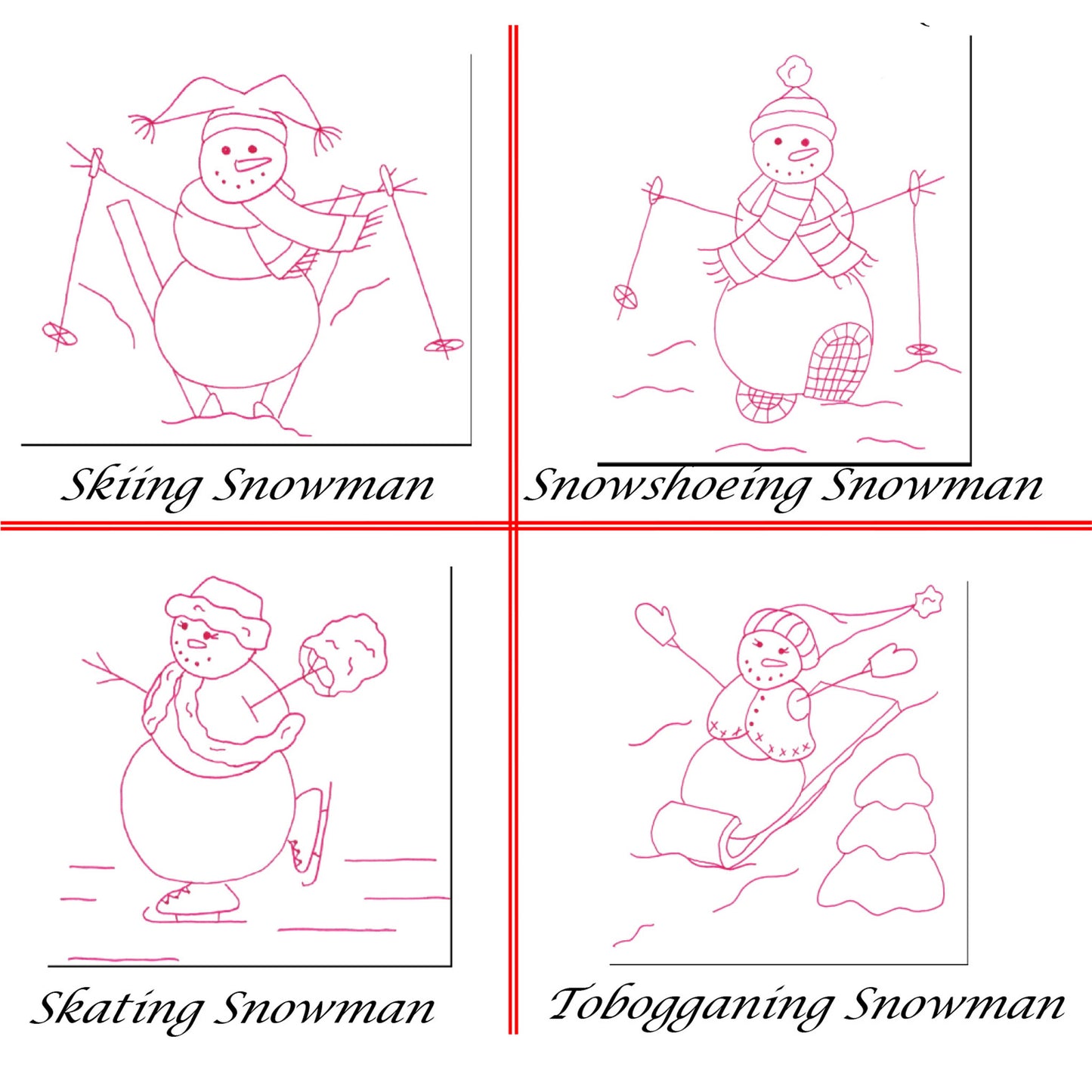Snowmen Sports Embroidery QLD-113e - Downloadable Pattern