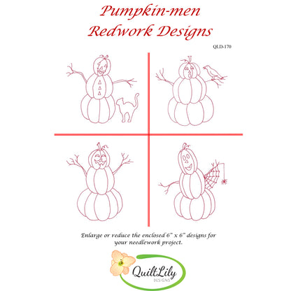 Cover image of pattern for Pumpkin-men Redwork Designs embroidery.