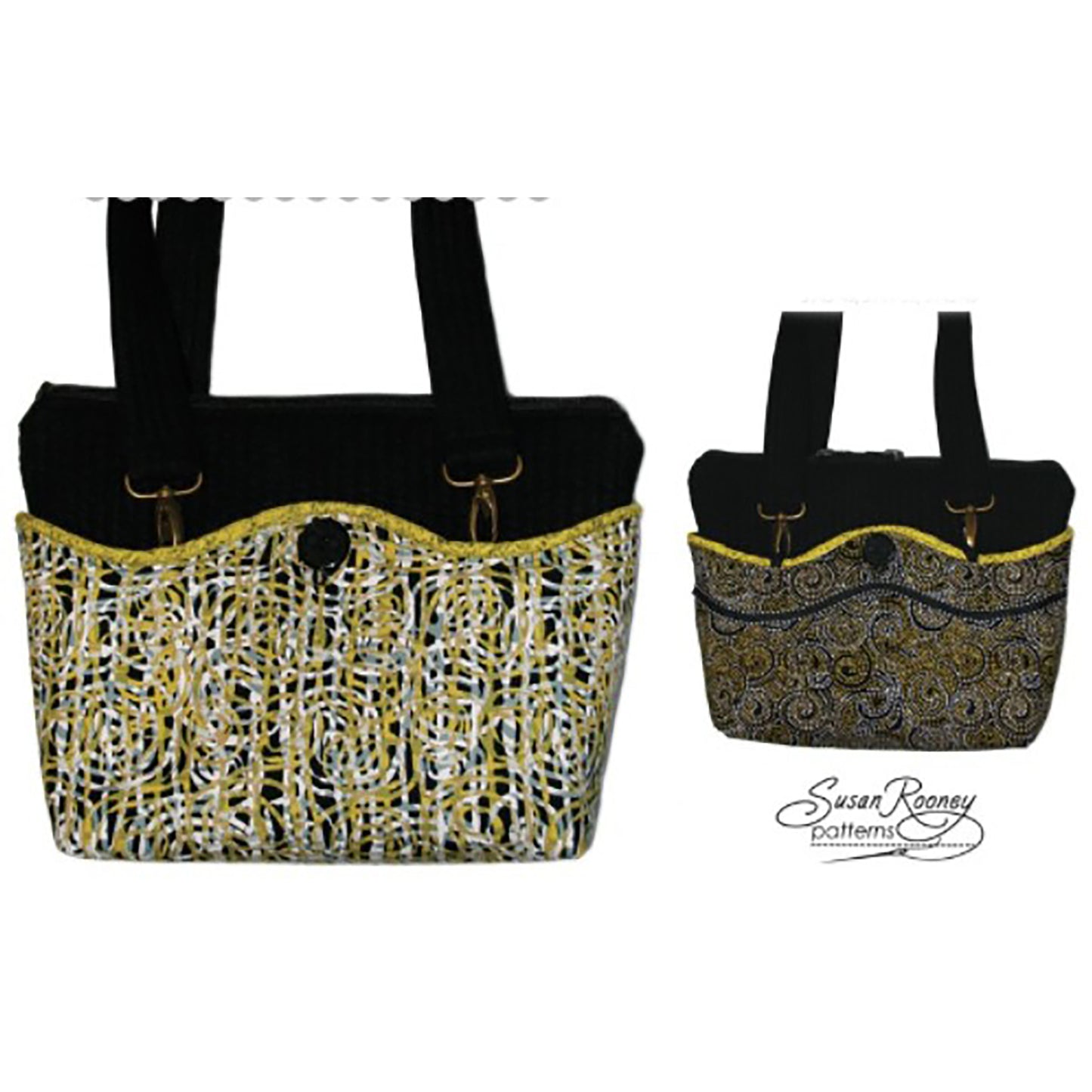 Purse shown with two different covers on the same purse base.
