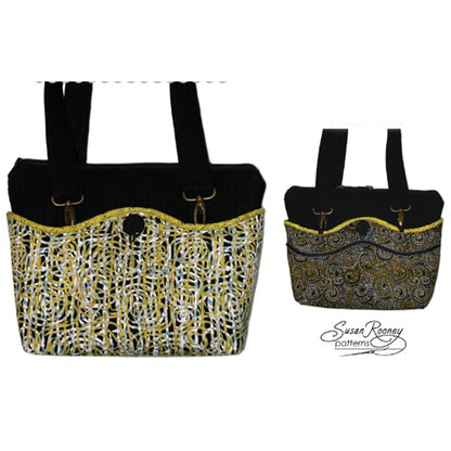 Purse shown with two different covers on the same purse base.