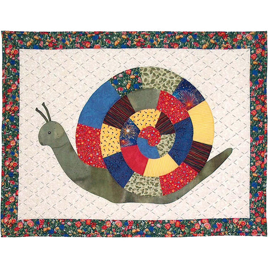 Snail quilt wall hanging is adorable with scrappy fabric for its spiral.