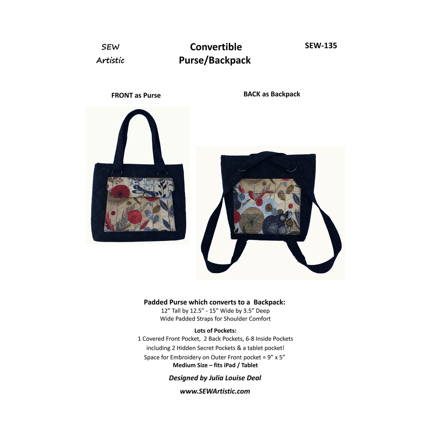 Convertible Purse/Backpack SEW-135e - Downloadable Pattern