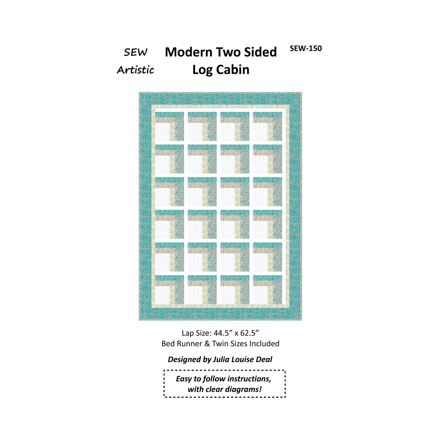 Image of the front cover of the Modern Two Sided Log Cabin quilt pattern by Julia Deal.