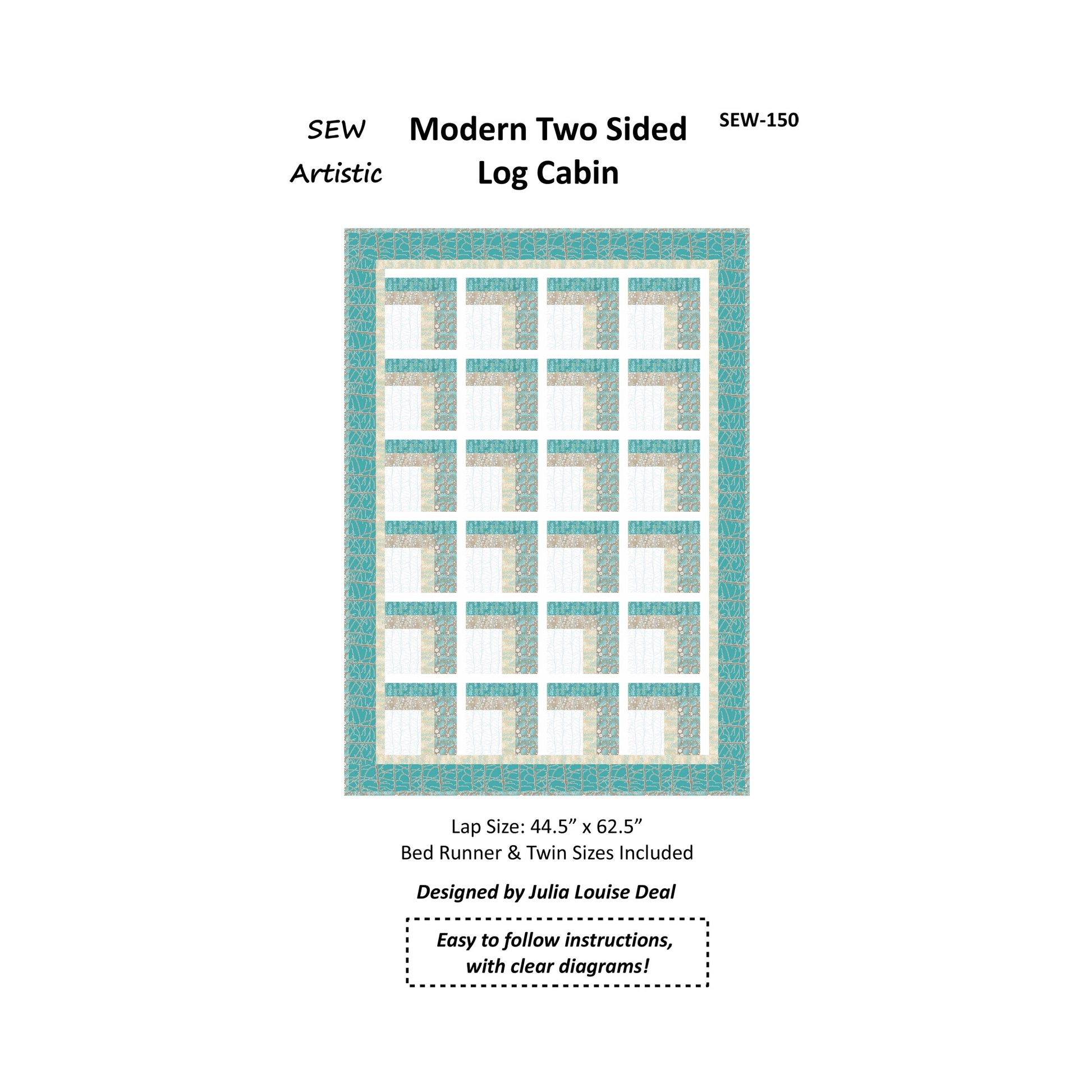 Image of the front cover of the Modern Two Sided Log Cabin quilt pattern by Julia Deal.