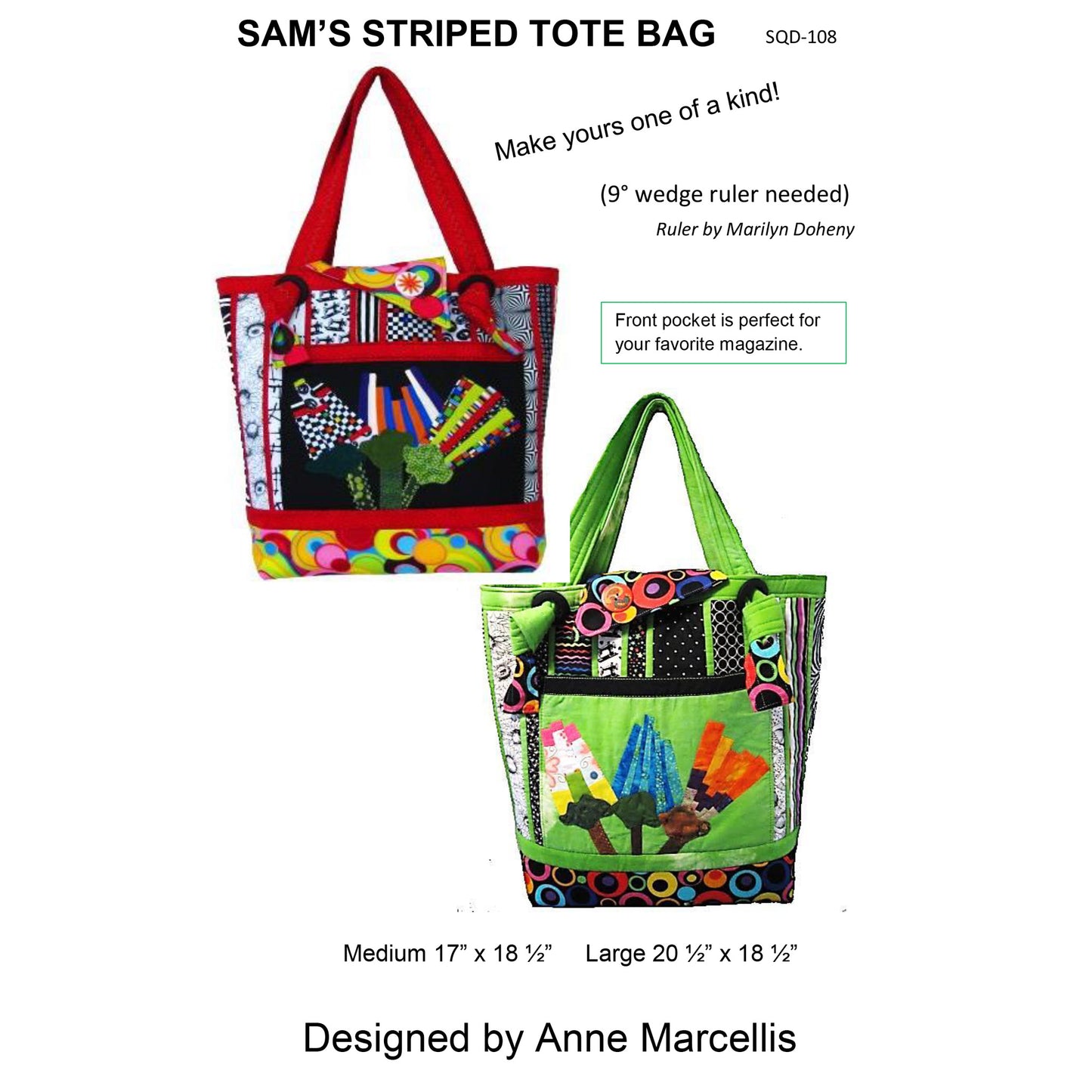 Sam's Striped Tote Bag Pattern SQD-108 - Paper Pattern