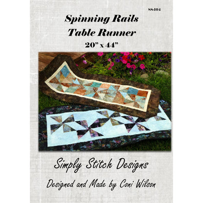 Spinning Rails Table Runner by Simply Stitch Designs with product dimensions and designer name.