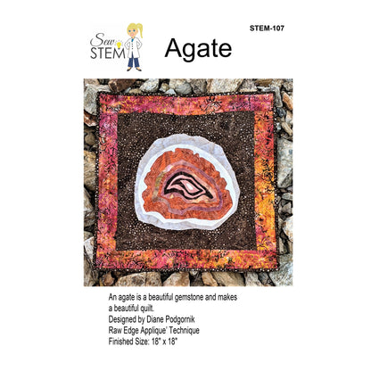 Quilt pattern cover for 'Agate' by Sew Stem, featuring a colorful agate design on a white background.