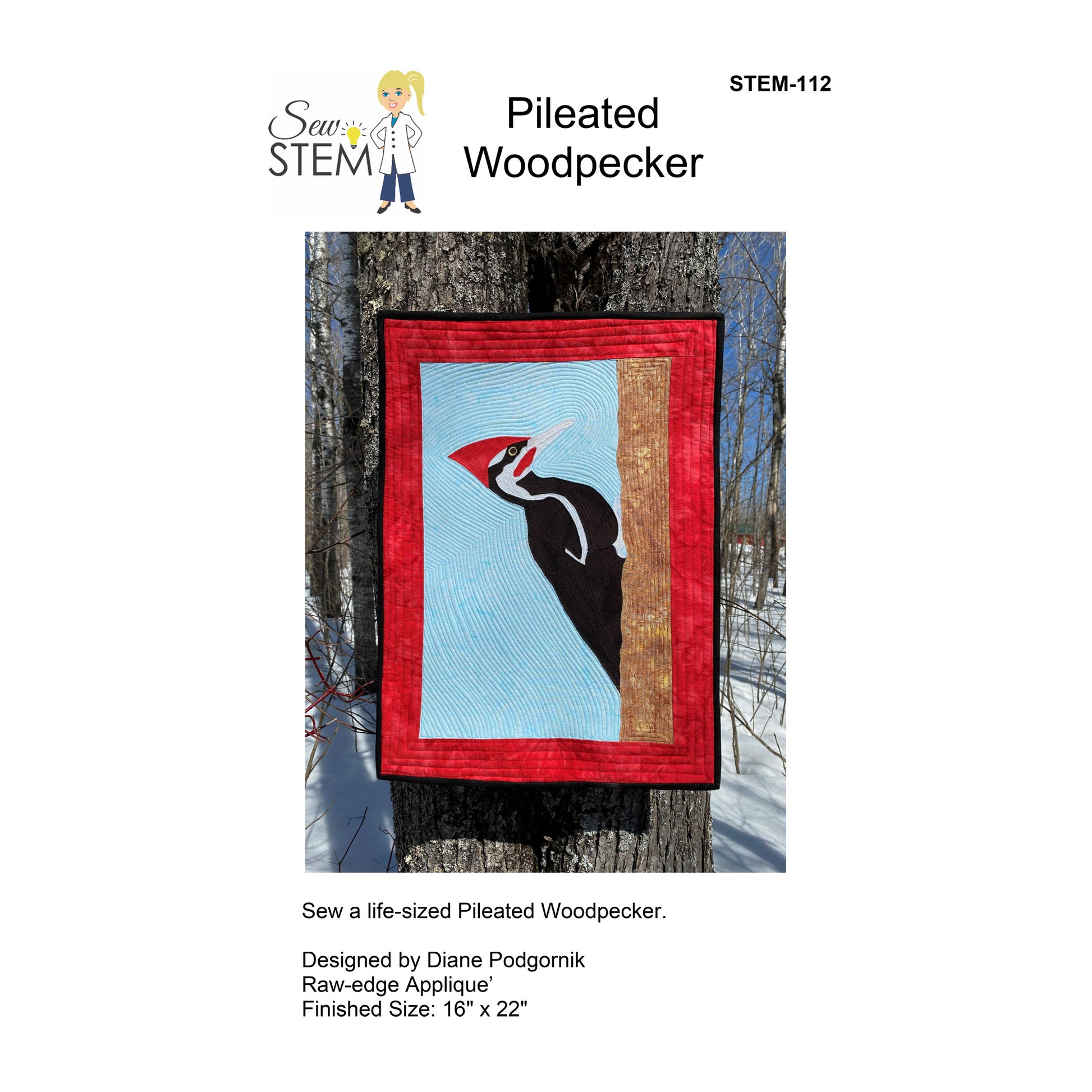 Image of the cover for the Pileated Woodpecker pattern by Sew STEM.