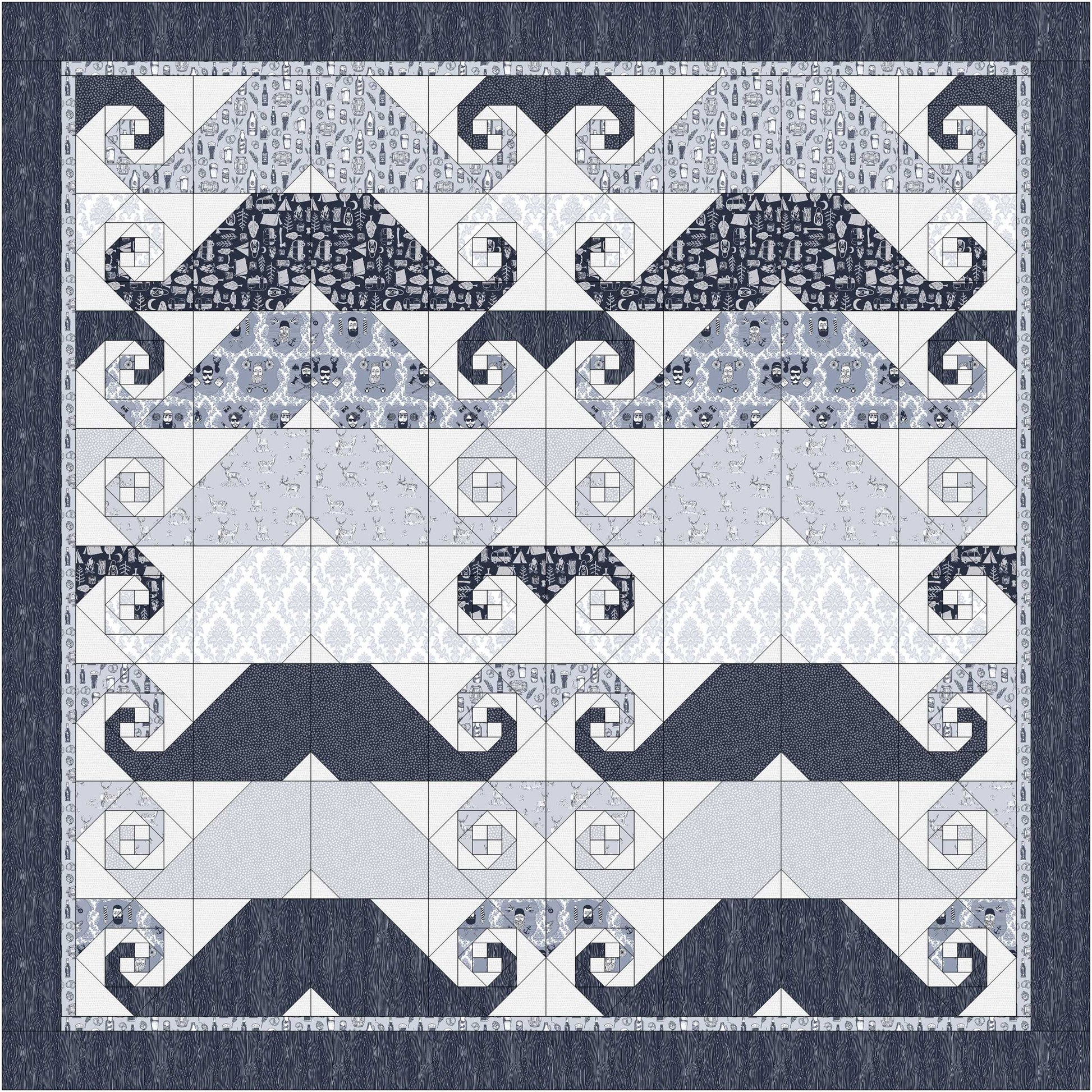 Quilt with geometric pattern on a dark blue background