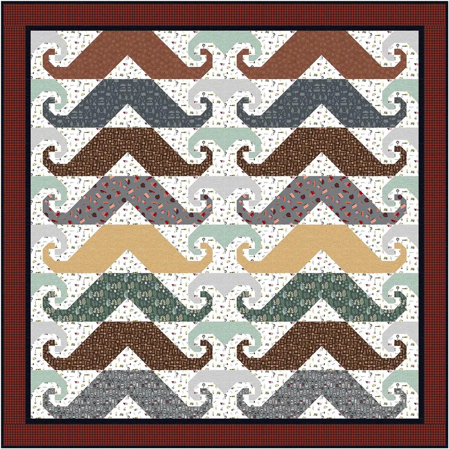 Quilt with mustache pattern on a white background