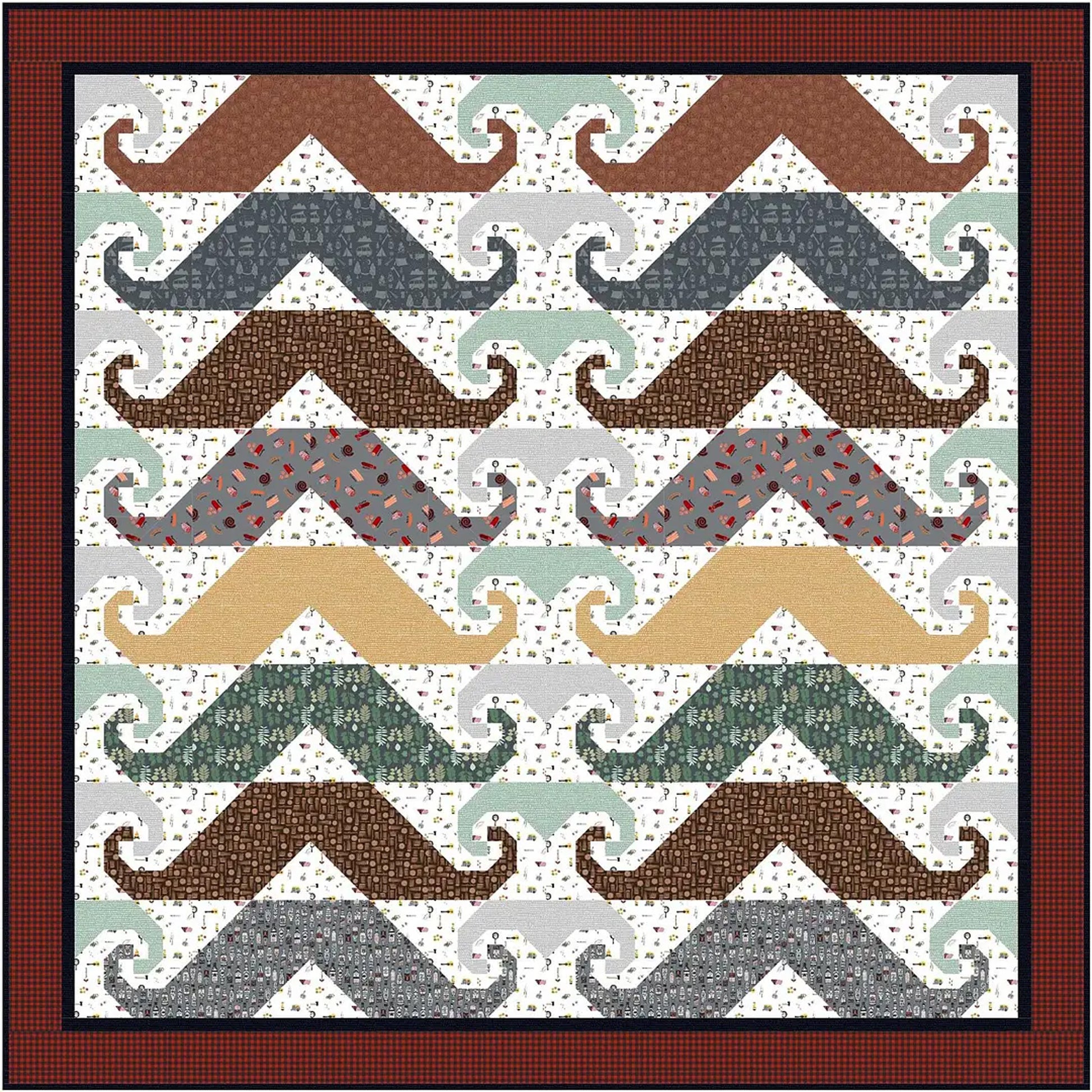 Quilt with mustache pattern on a white background