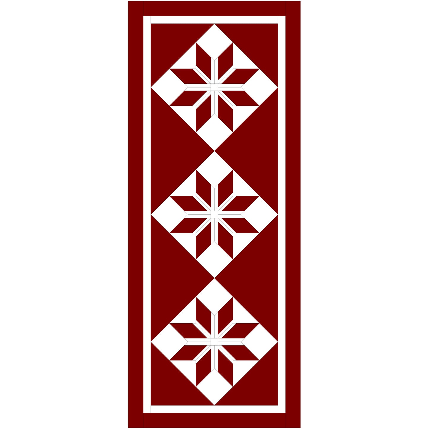 Decorative table runner with white geometric pattern on a red background