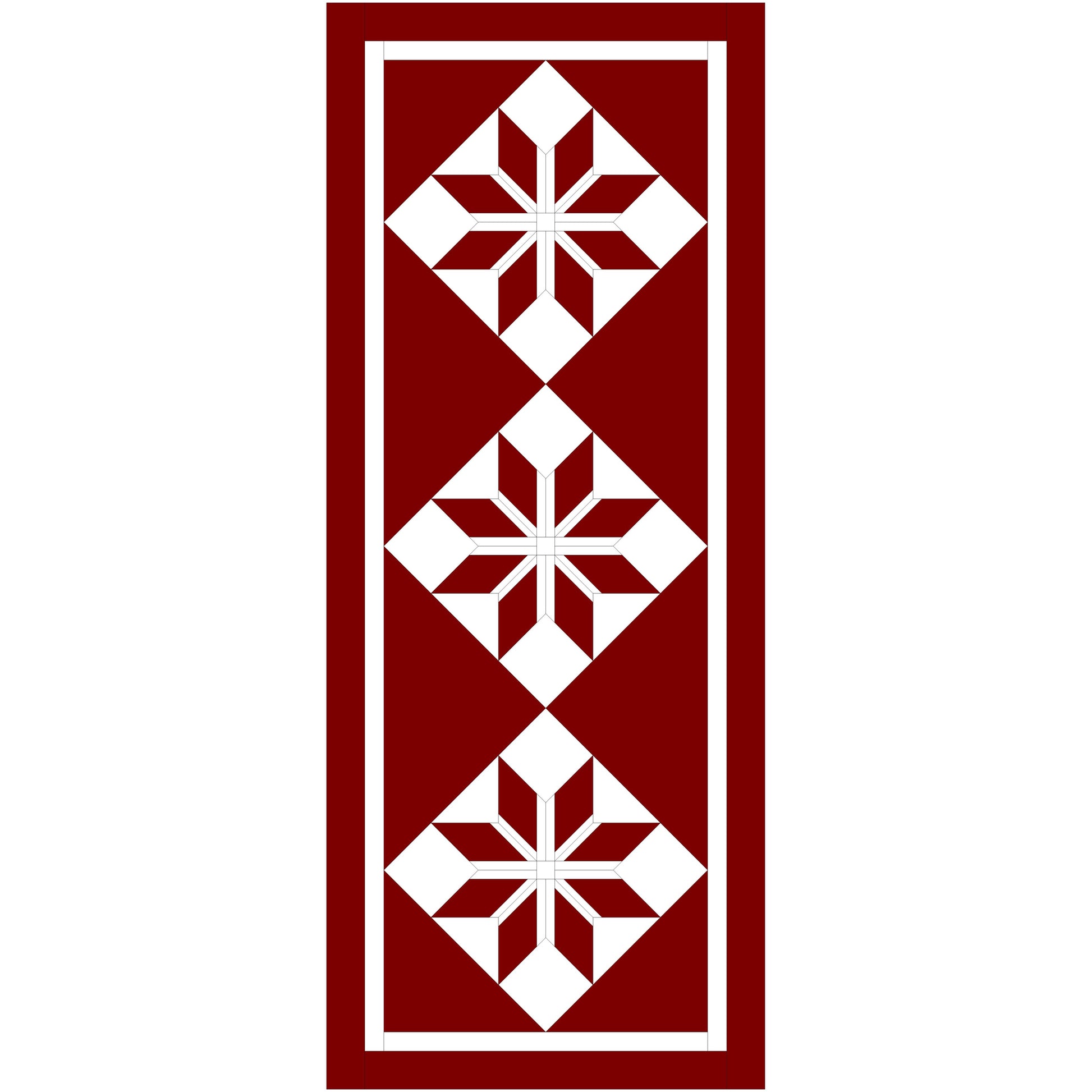 Decorative table runner with white geometric pattern on a red background