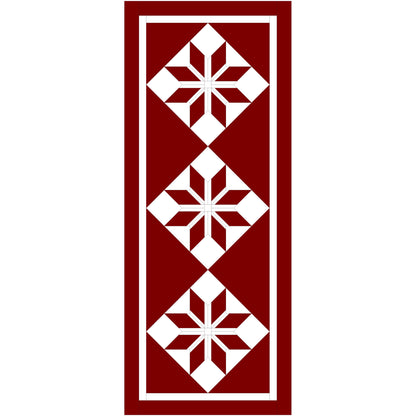 Decorative table runner with white geometric pattern on a red background