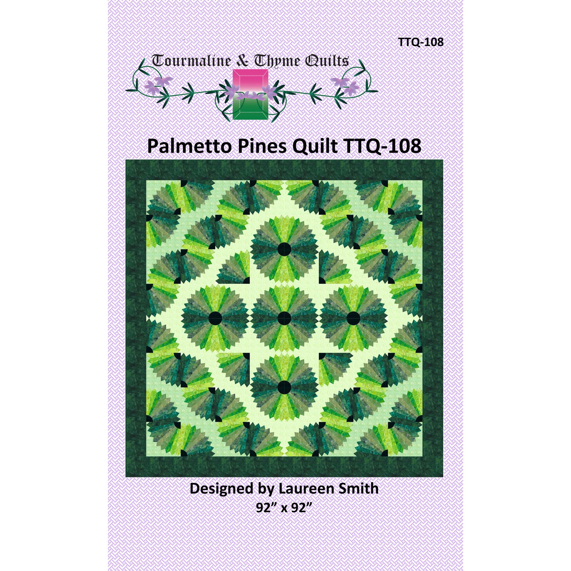 Image of the cover for the Palmetto Pines quilt pattern by Tourmaline & Thyme.