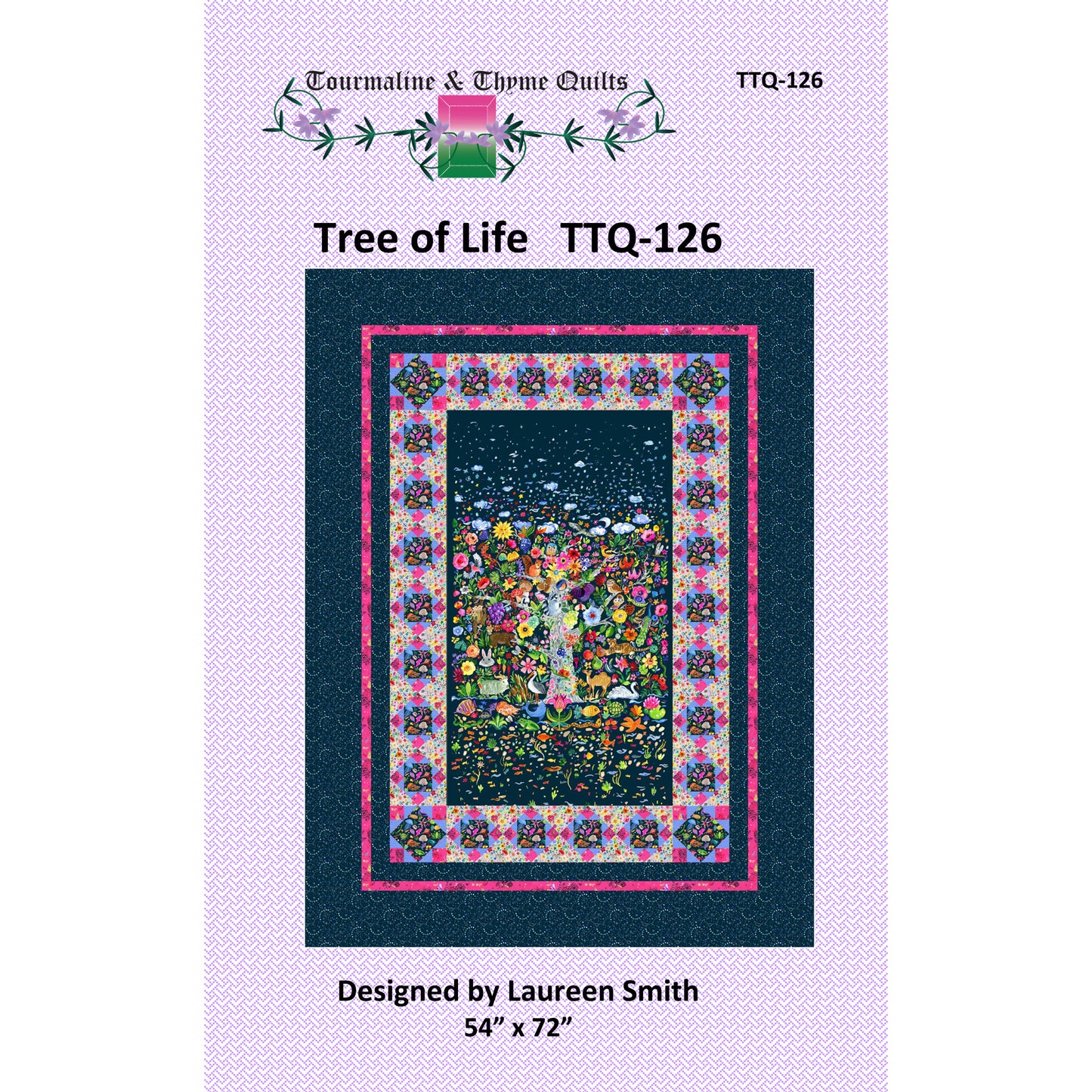 Quilt pattern cover for 'Tree of Life' by Tourmaline & Thyme Quilts with colorful design and branding details.