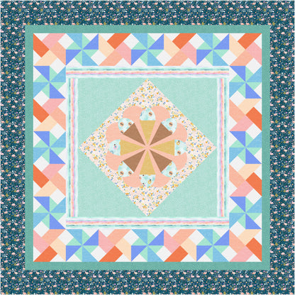 Quilt with geometric pattern and colorful border
