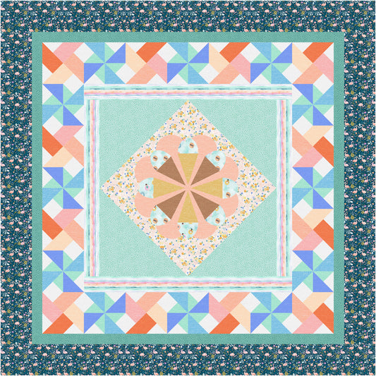 Quilt with geometric pattern and colorful border
