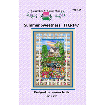 Quilt pattern cover for 'Summer Sweetness' by Tourmaline & Thyme Quilts with a scenic illustration and branding details.