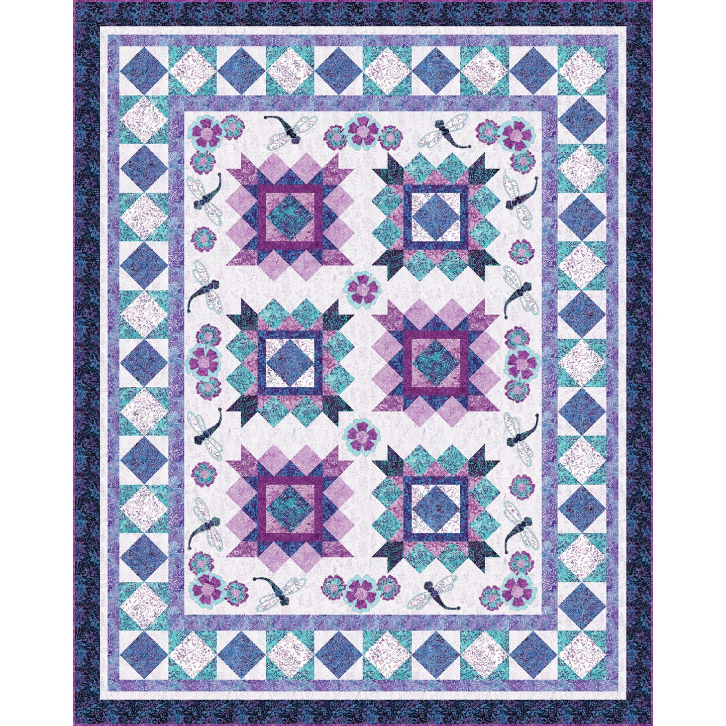 Dragonflies and Posies Quilt TWW-0966e - Downloadable Pattern