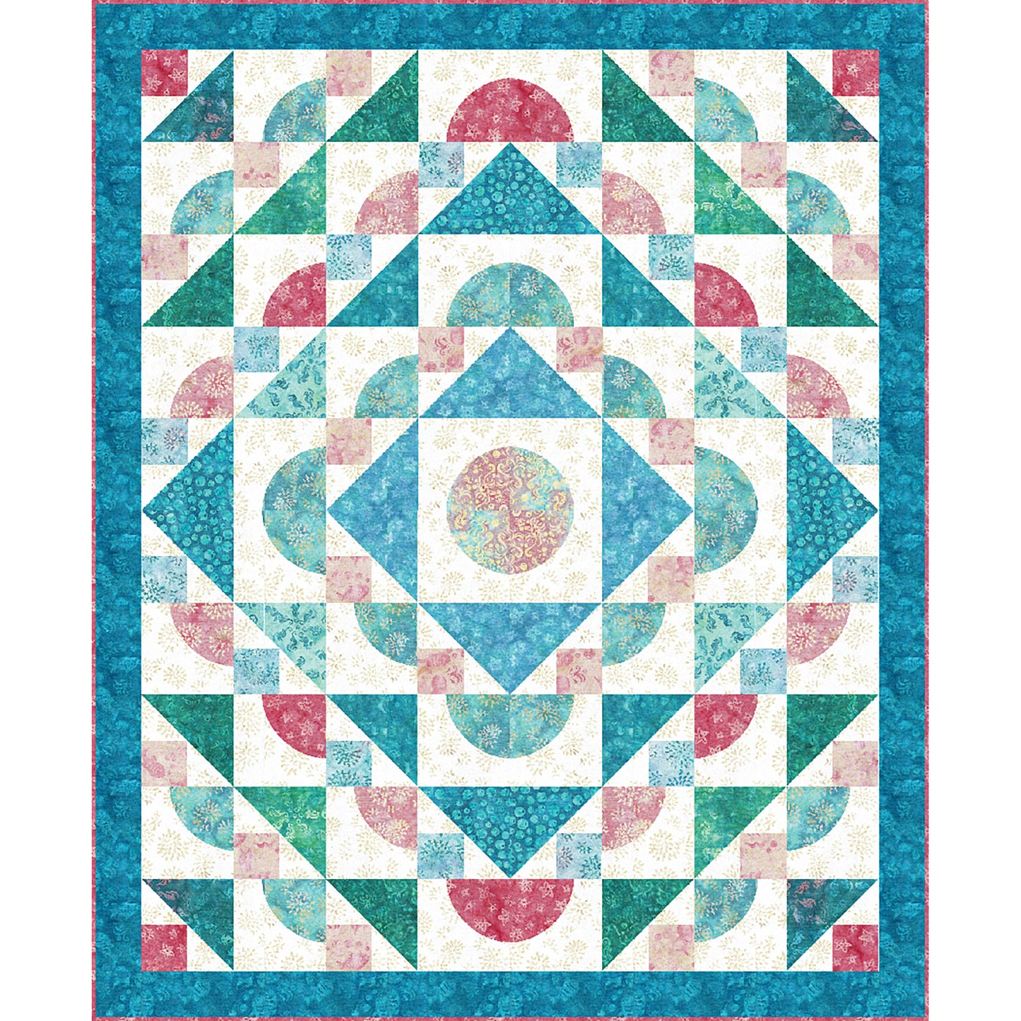 A vibrant quilt featuring a colorful, intricate design, showcasing a beautiful patchwork of patterns and textures.