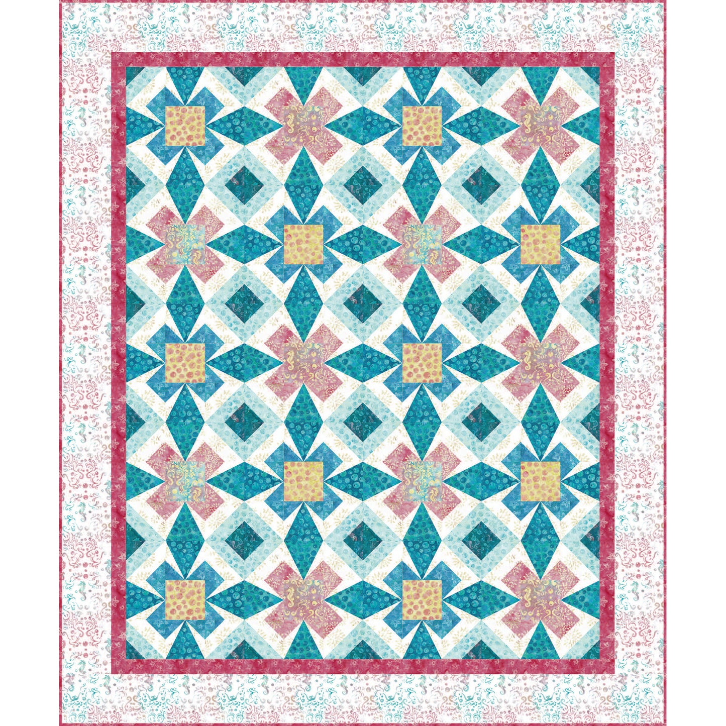 A vibrant quilt featuring a colorful geometric designs.