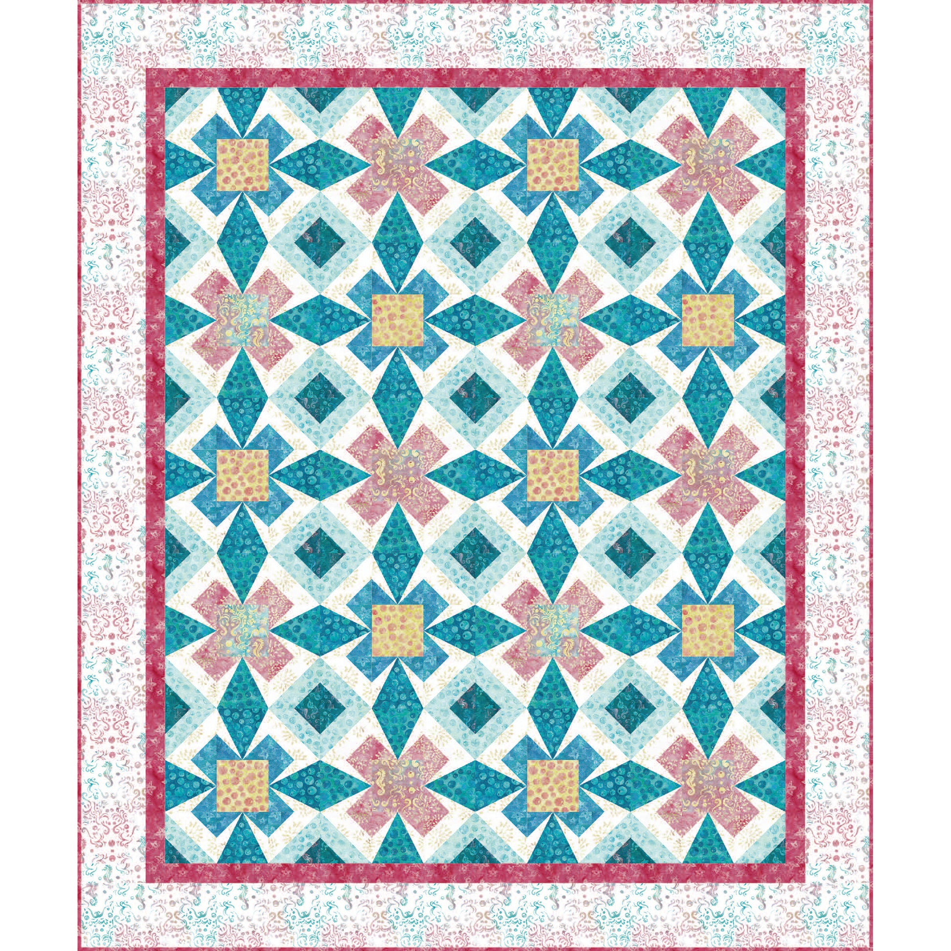 A vibrant quilt featuring a colorful geometric designs.