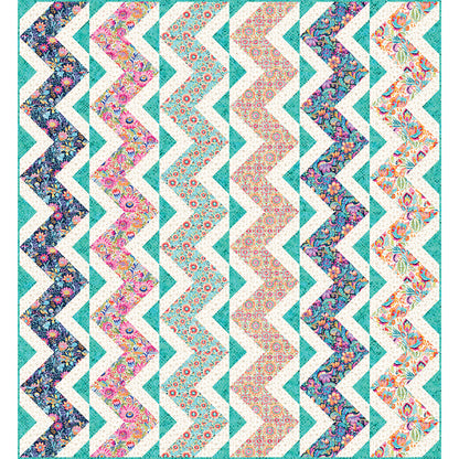 Fun, floral quilt features six different colored zig-zag rows which might look like lattice in your garden.