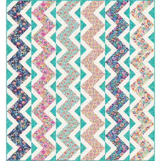 Fun, floral quilt features six different colored zig-zag rows which might look like lattice in your garden.