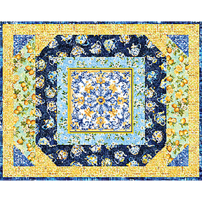 Splash of Lemon Quilted Table Set features lemon fabric and fun shapes using matching fabric. This image is a close up of the placemat.