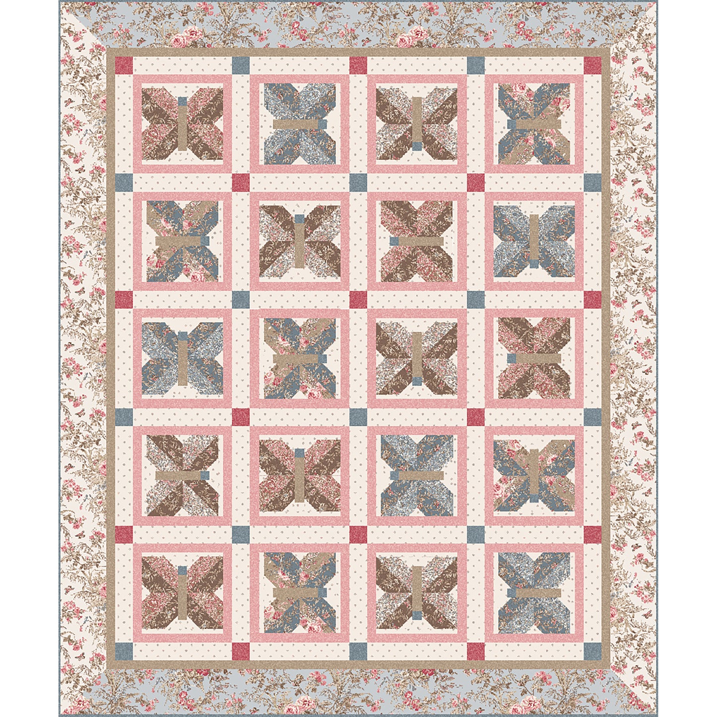 Squares of butterflies quilt.
